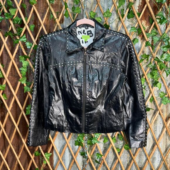 Vintage Y2K John Carlisle leather studded 00s rocker jacket - Picture 1 of 4
